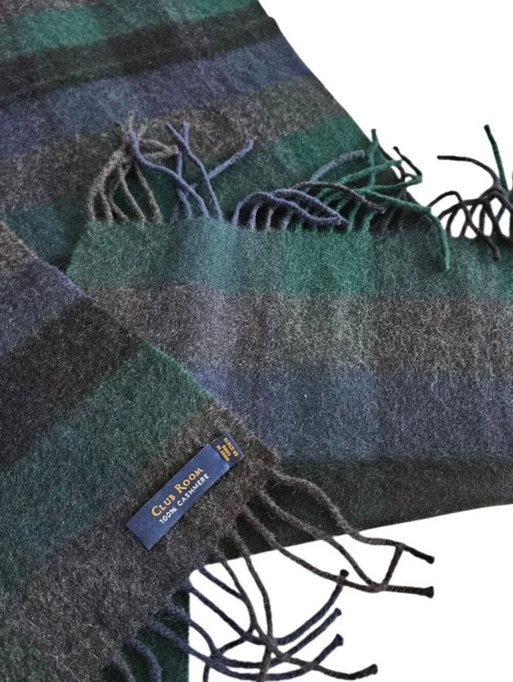 Club Room 100% Cashmere Tartan Pattern  Fringe Scarf Unisex